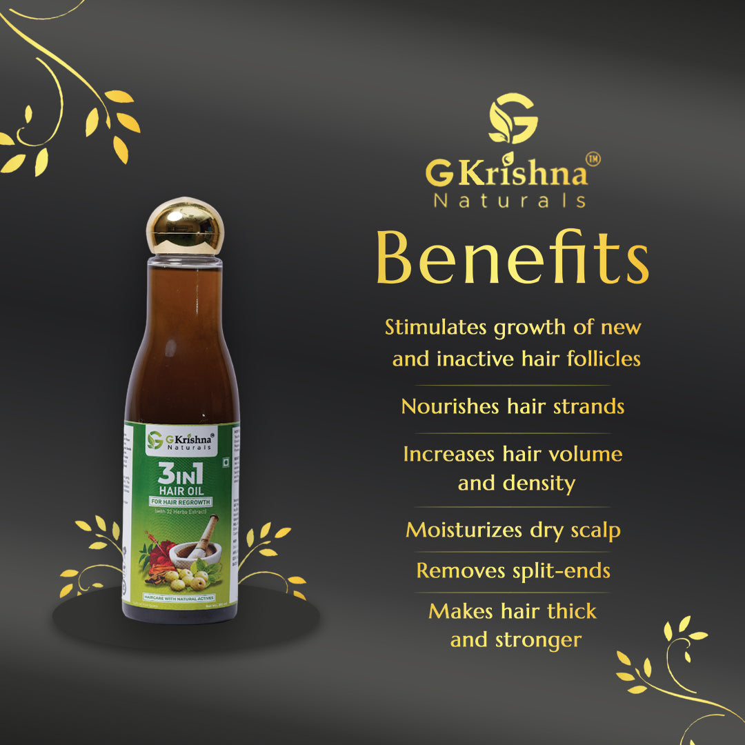 G Krishna Naturals 3 in 1 Herbal Hair Oil with 32 Herbs Extract, 200 ml