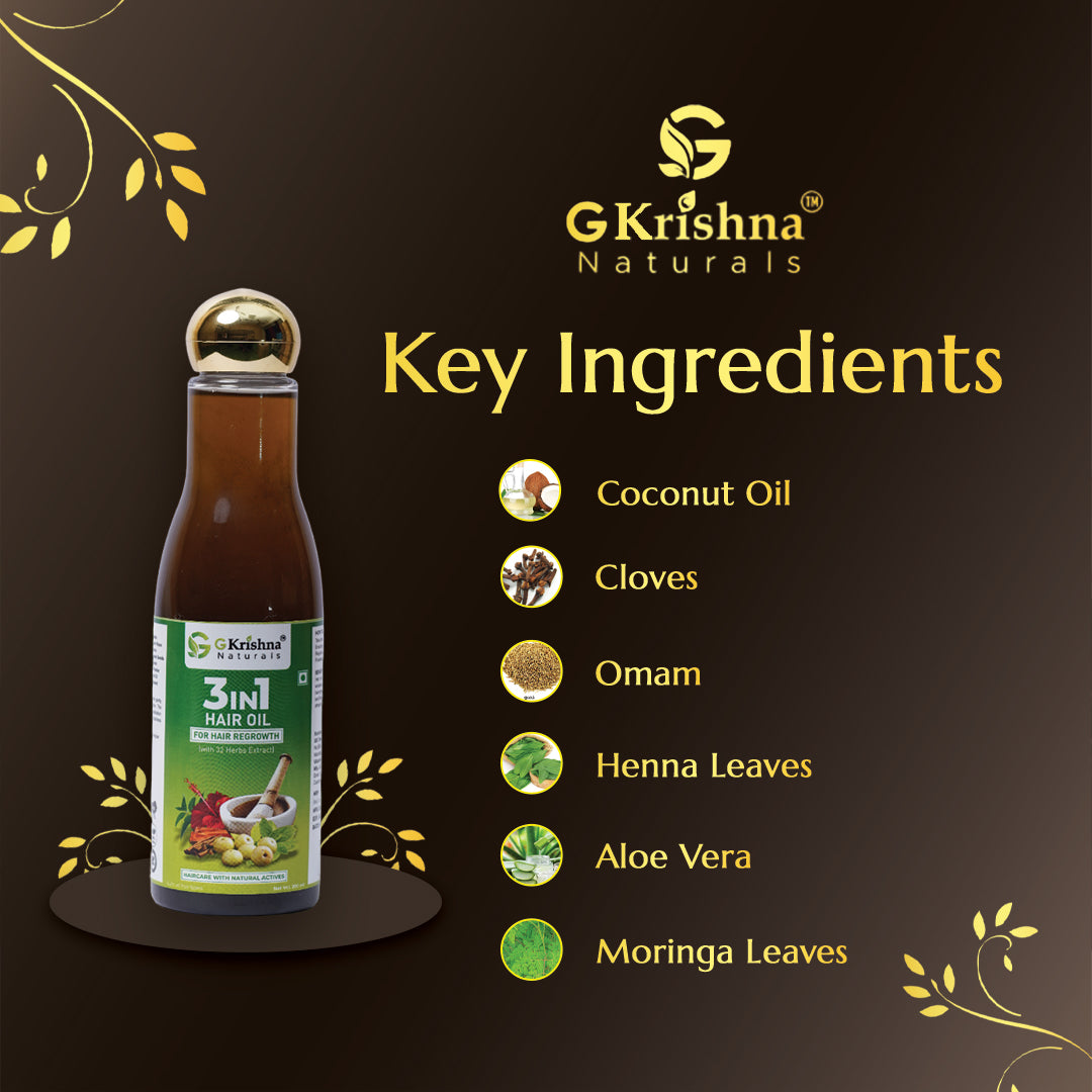 G Krishna Naturals 3 in 1 Herbal Hair Oil with 32 Herbs Extract, 200 ml