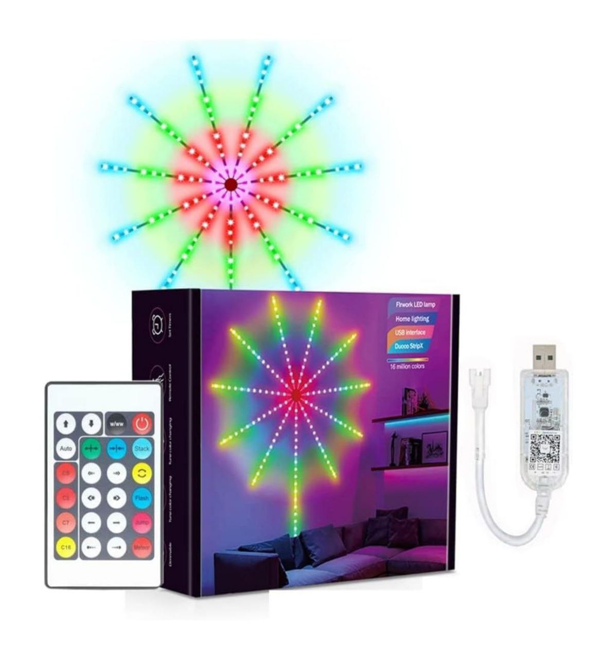 Smart Firework LED Lights, USB Powered Indoor Firework Lights with Remote APP Control, 12Inch Led Strip Lights Room Decorations for Diwali | Christmas*