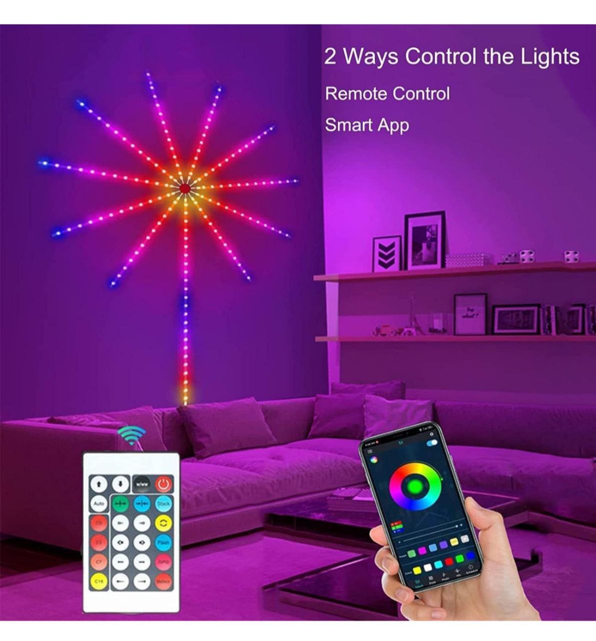 Smart Firework LED Lights, USB Powered Indoor Firework Lights with Remote APP Control, 12Inch Led Strip Lights Room Decorations for Diwali | Christmas*