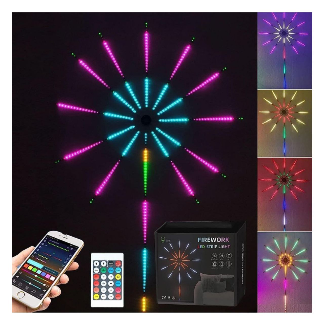 Smart Firework LED Lights, USB Powered Indoor Firework Lights with Remote APP Control, 12Inch Led Strip Lights Room Decorations for Diwali | Christmas*