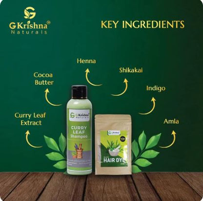 G Krishna Naturals Hair Dye Black & Curry Leaf Shampoo Combo Kit