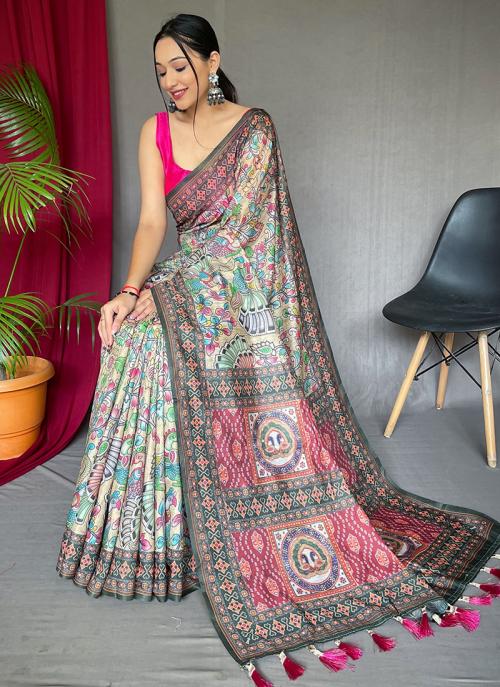 Malai Cotton Pink Festival Wear Digital Printed Saree