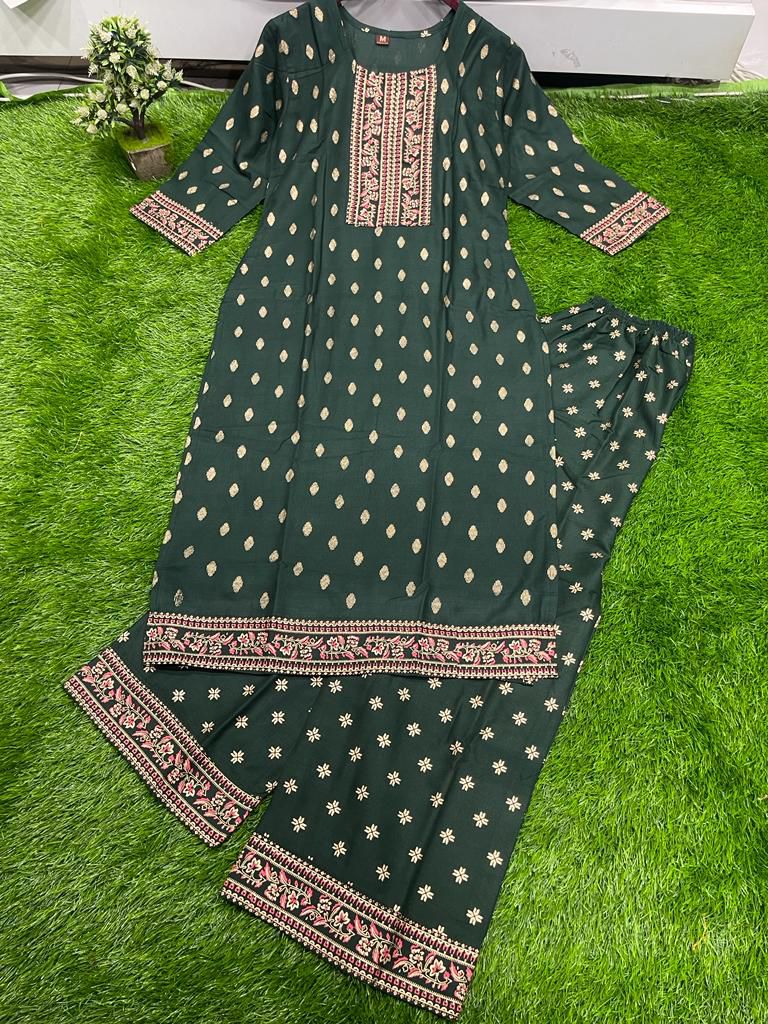 Super Hit Foil Print Kurti & Plazzo.🔥