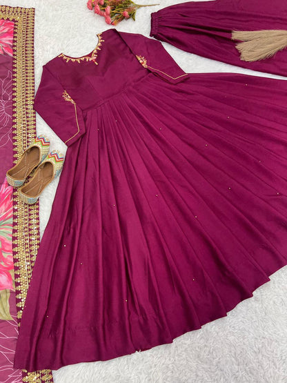 Gown-Plazzo And Dupatta Set Fully Stitched Ready To Wear