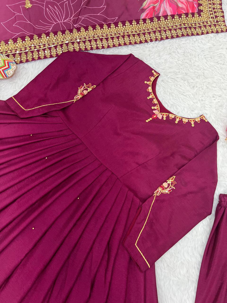 Gown-Plazzo And Dupatta Set Fully Stitched Ready To Wear