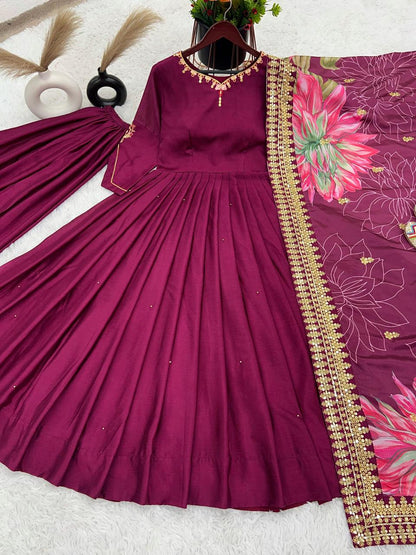 Gown-Plazzo And Dupatta Set Fully Stitched Ready To Wear