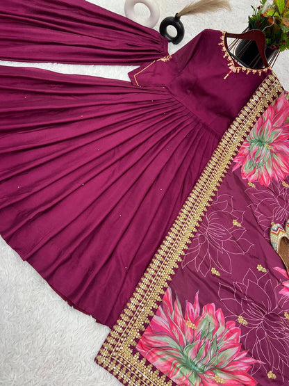 Gown-Plazzo And Dupatta Set Fully Stitched Ready To Wear